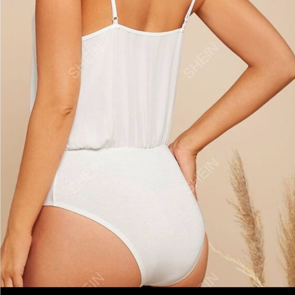 Brand new never worn white bodysuit with snap. Size medium (6). - Picture 3 of 3